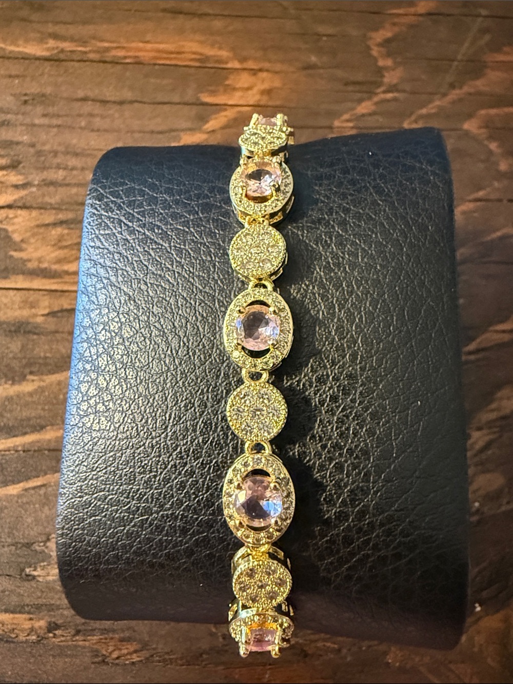 Gold Plated Crystal Oval Link Light pink Bracelet - Zirconia Clear Stone